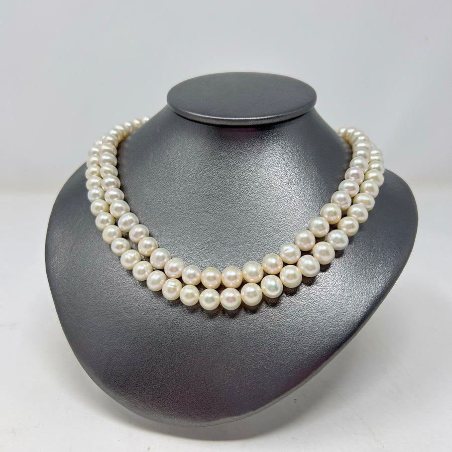 COLLAR DOBLE PERLAS CULTIVADAS / BROCHE PLATA