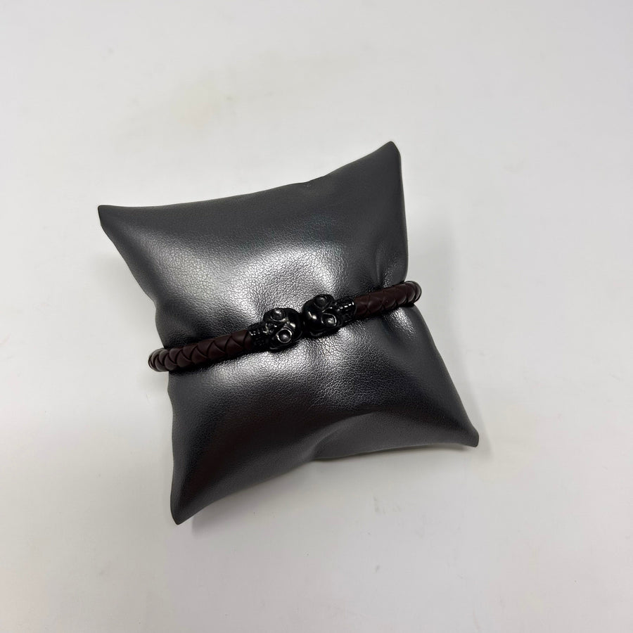 PULSERA PIEL CALAVERA DOBLE
