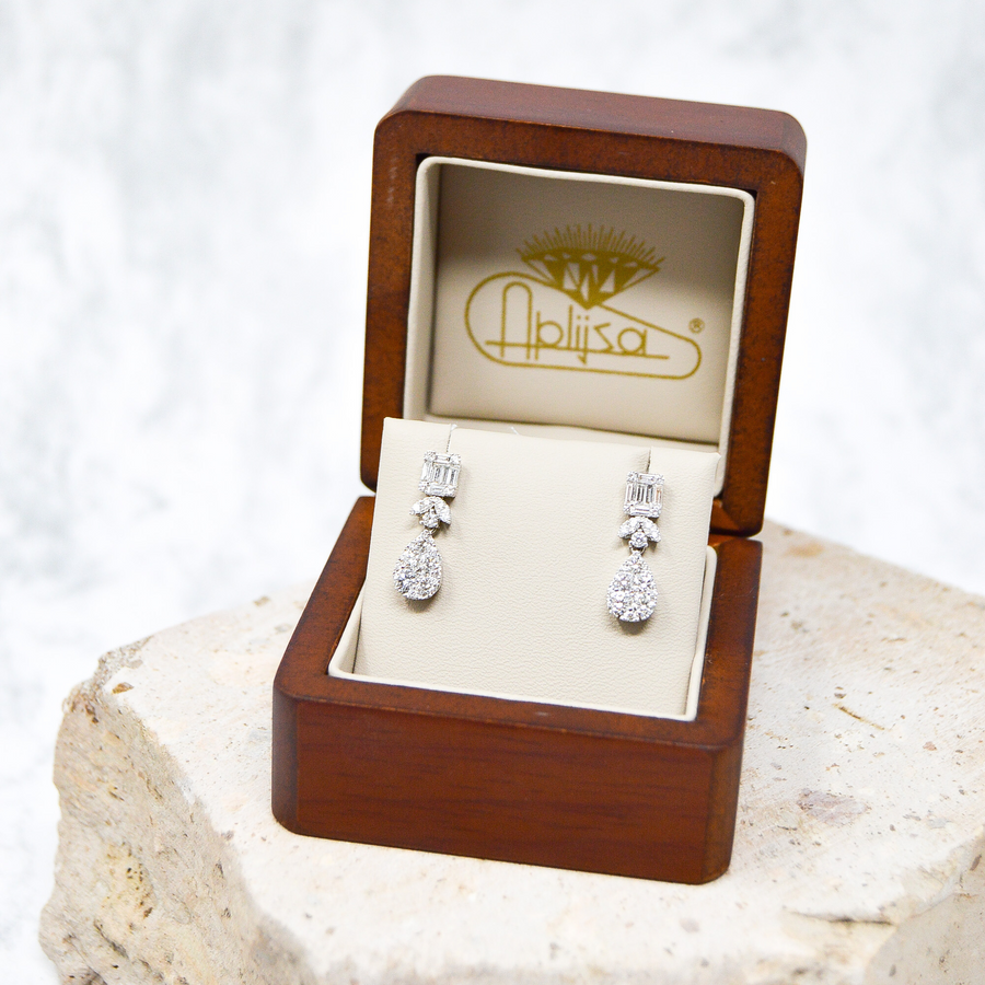 ARETES GOTA ORO BLANCO Y DIAMANTES