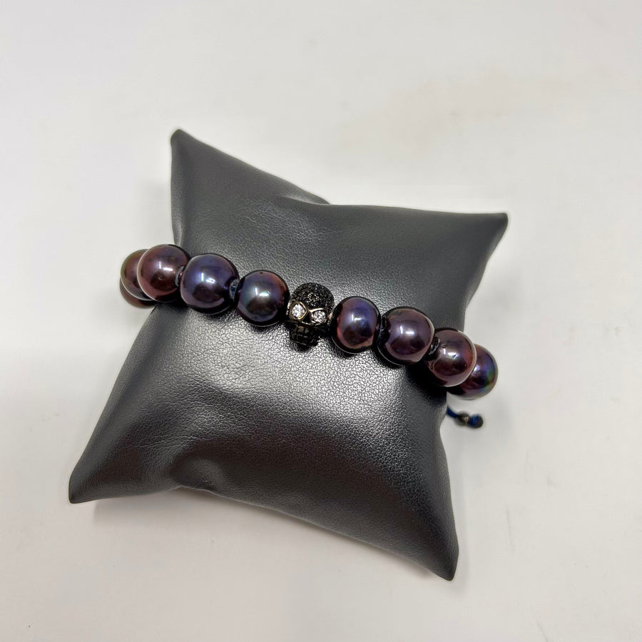 PULSERA PERLAS Y CALAVERA