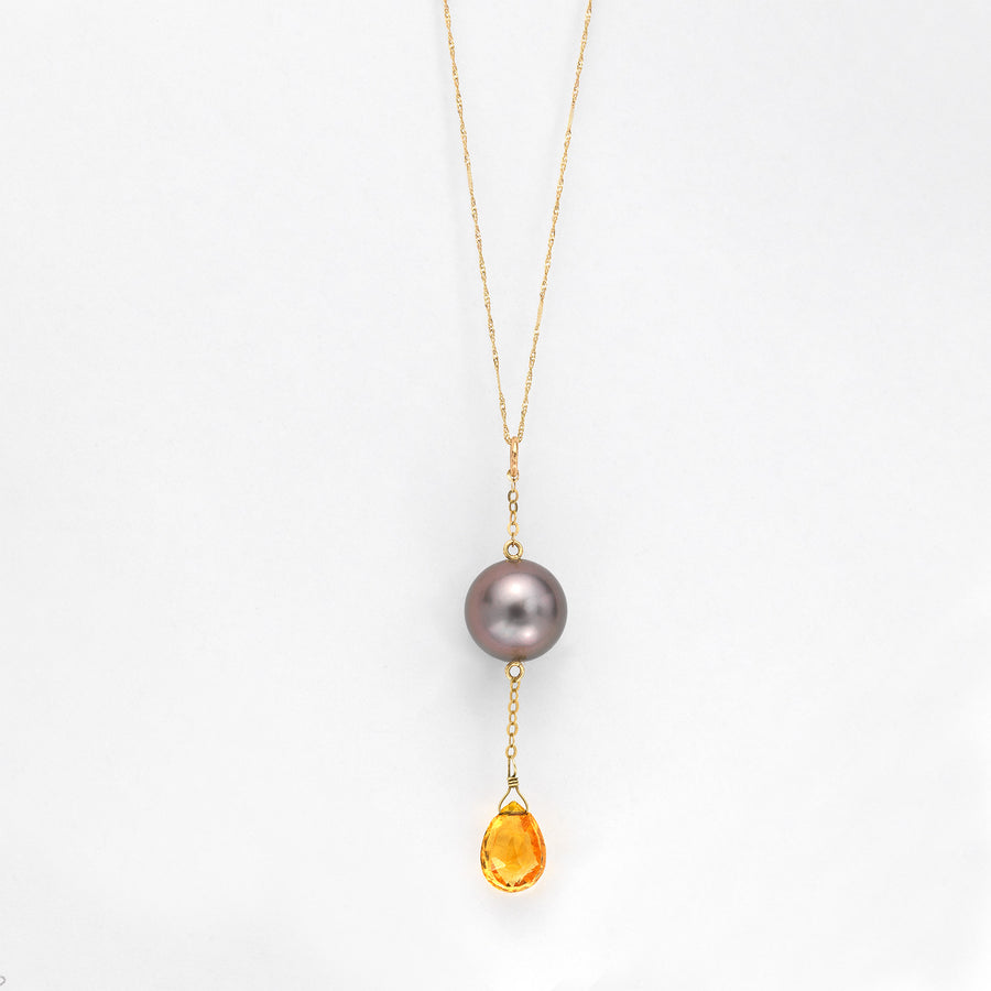 CADENA CON PERLA TAHITÍ Y CITRINA