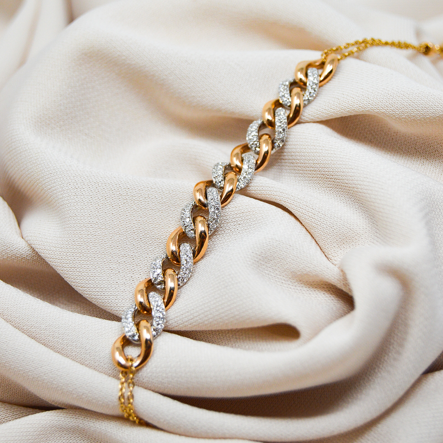 PULSERA ESLABONES ORO BLANCO Y ROSA