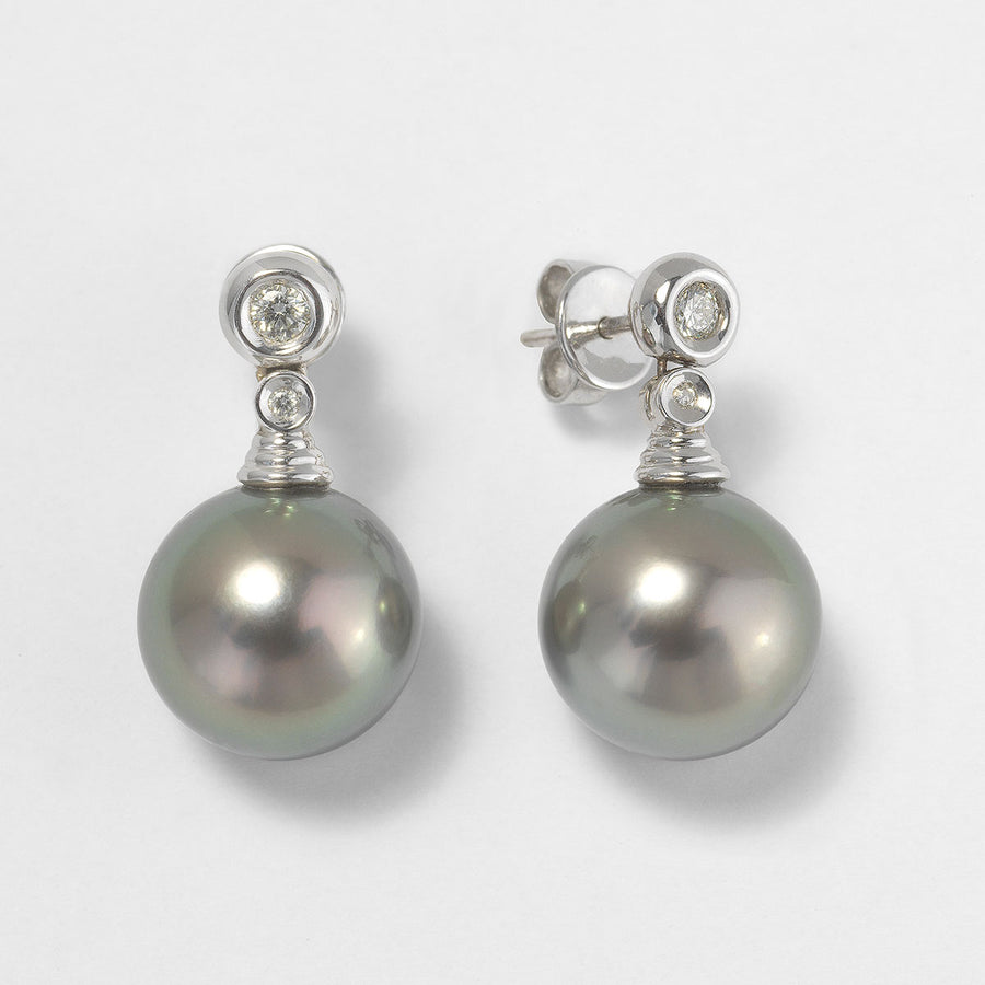 ARETE ORO Y BRILLANTE CON  PERLA TAHITÍ